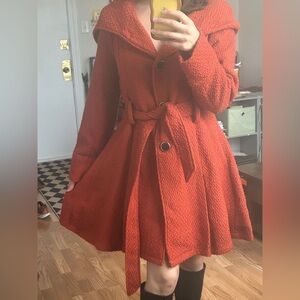 Modcloth Orange Hooded Coat